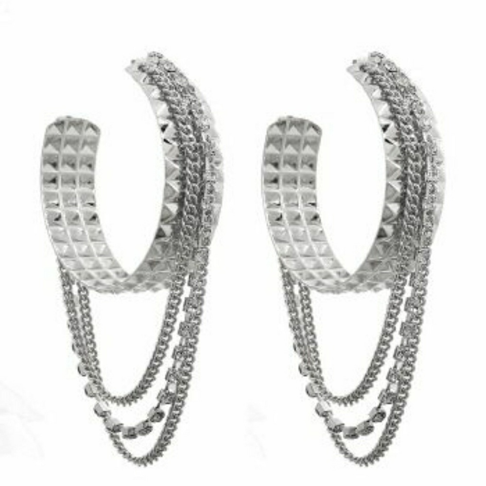 Silver Hoop Tassel Earrings